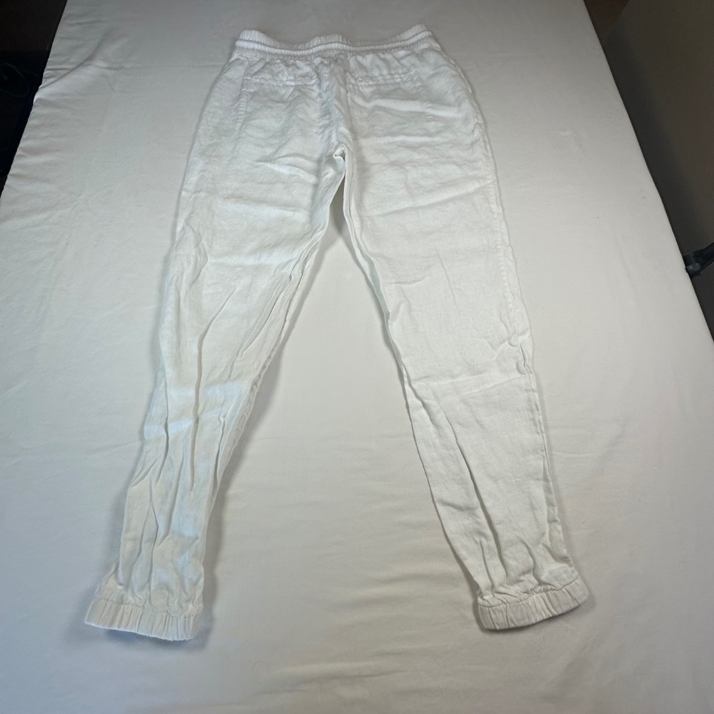 Athleta White Linen Blend Jogger Pants Drawstring Waist Elastic Cuffs Casual 4 - Picture 3 of 13